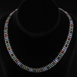 Sterling‎ silver Milor,  multicolor glass bead 17" Riccio Chain Necklace 27g.